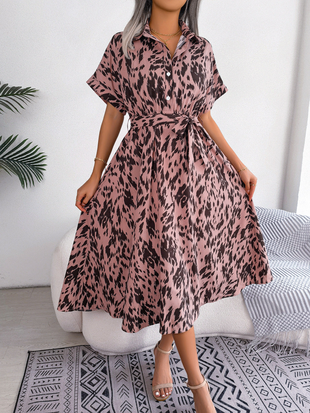 Elegant Short Tie Waist Resort Midi Dress - Women's Summer Floral Sundress for Beach Vacation, Party & Casual Wear