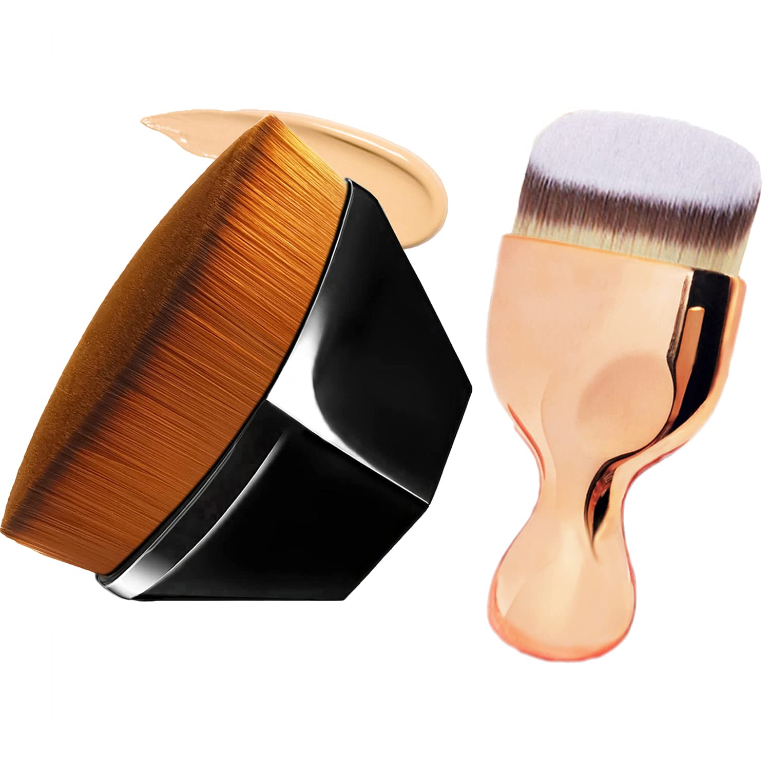 **BlingToman Angled Flat Kabuki Makeup Brush - Face & Body Foundation Brush for Liquid, Powder, Cream - Blush, Contour, Buffing, Stippling & Blending (Black & Rose Gold) - Perfect for Professional Makeup & Everyday Beauty Routine**