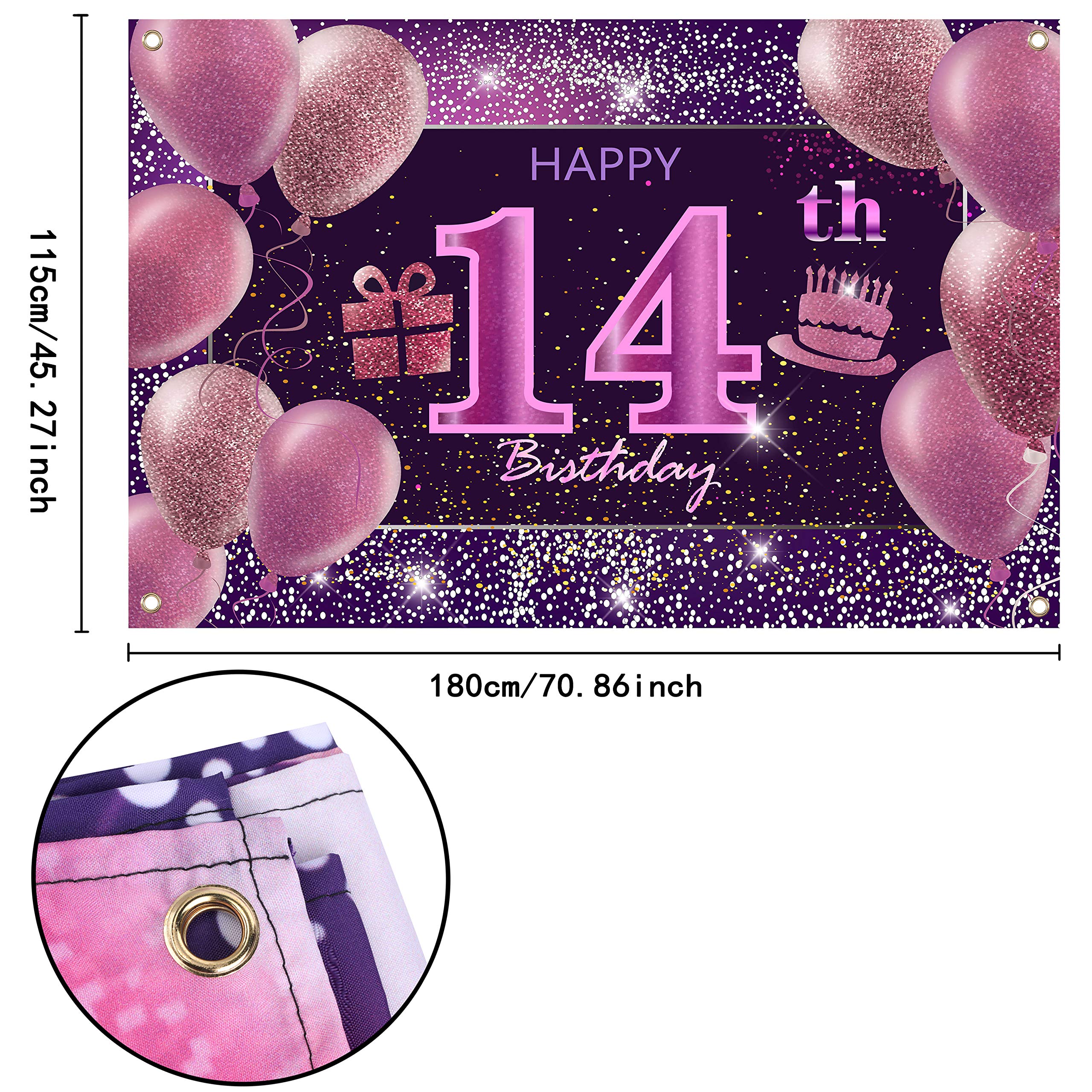 14th Birthday Party Decorations for Girls - Pink Happy Birthday Banner & Backdrop for Women - Perfect for Birthday Parties, Celebrations & Photo Booths