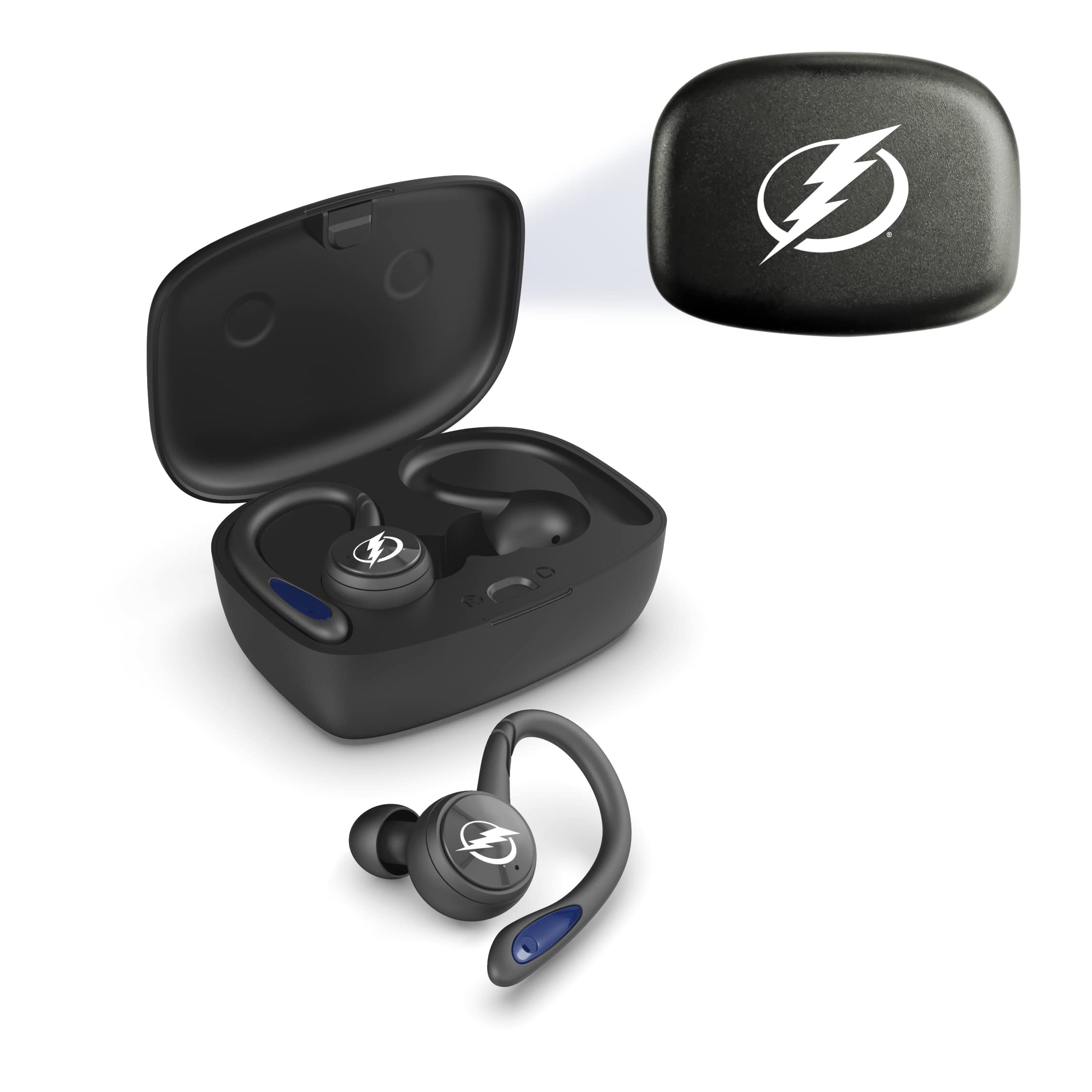 SOAR NHL Tampa Bay Lightning True Wireless Earbuds V.5 - Bluetooth 5.0 Sports Headphones with Noise Cancelling, IPX7 Waterproof - Perfect for Hockey Games, Workouts & Commuting