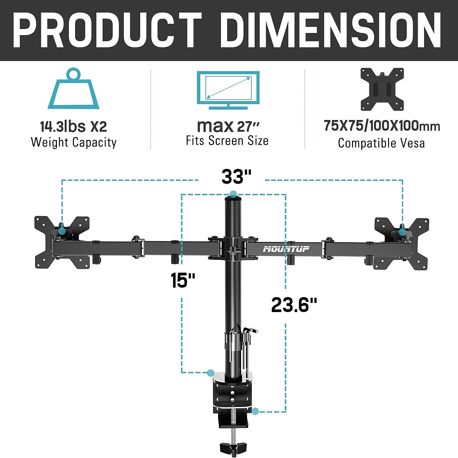 MOUNTUP Single & Dual Monitor Desk Mount Stand Bundle - Adjustable VESA Mount for Home Office & Gaming Setup