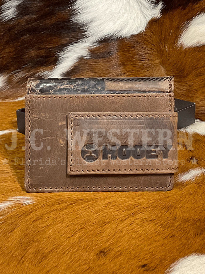 Hooey HFW003 BRBK Men's Liberty Rope Embossed Genuine Leather Bi-Fold Money Clip Wallet - Brown RFID Blocking Slim Wallet for Everyday Carry & Travel