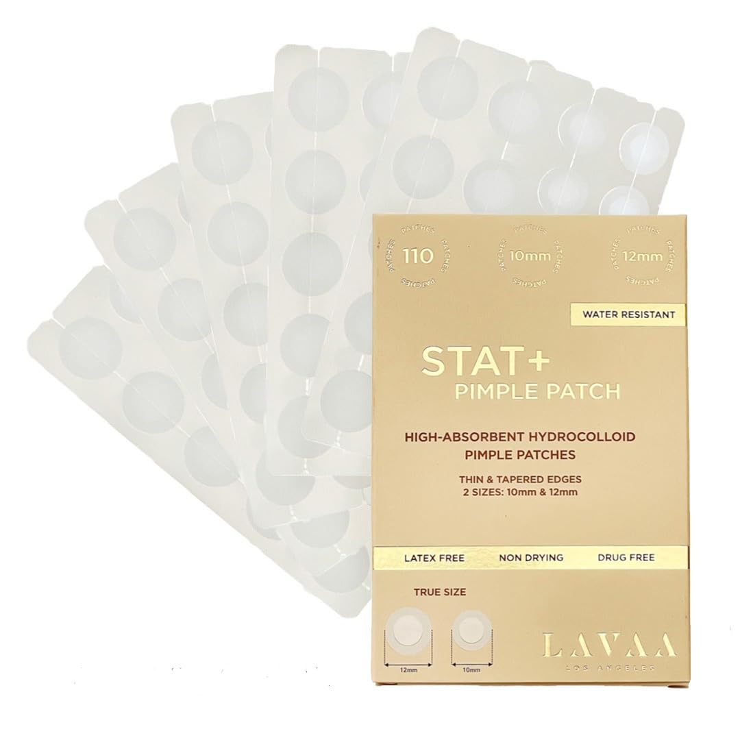 STAT+ Pimple Patches 110 Count - High Absorbency Hydrocolloid Acne Patches for Face (10mm & 12mm) - Overnight Spot Treatment for Cystic Acne & Whiteheads - Clear Skin Care for Teens & Adults