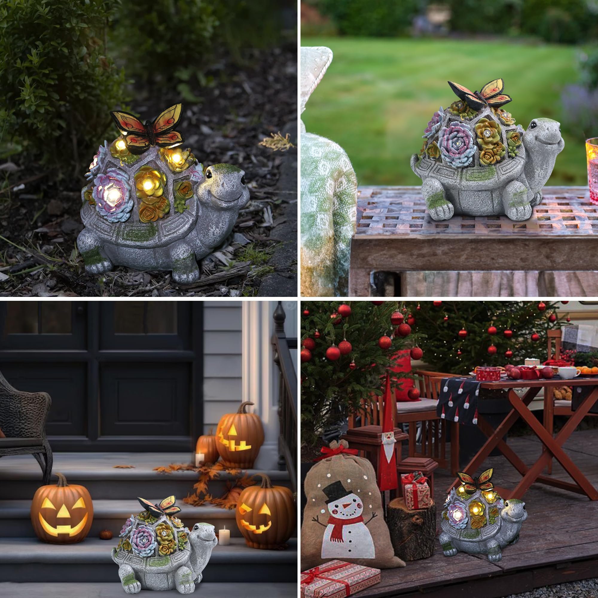 Turtle Solar Garden Statue with Succulent Planter & 7 LED Lights - Waterproof Outdoor Decor for Patio, Lawn, Balcony - Perfect Easter Gift for Women, Mom, Grandma - Gardening Birthday Present for Home & Yard Decoration