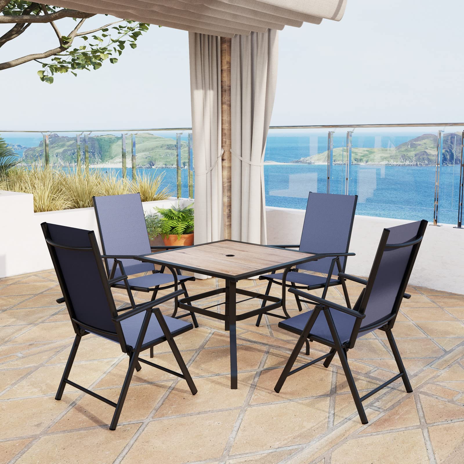 MFSTUDIO 4-Piece Outdoor Dining Set - Adjustable Aluminum Folding Chairs & Weather-Resistant Wood-Like Table - Patio Furniture for Backyard, Garden, Poolside or Balcony Dining