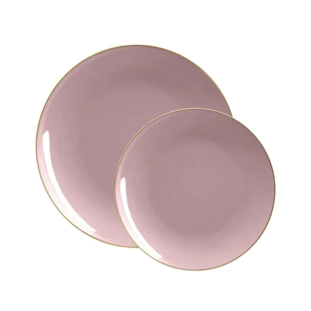 Elegant Mauve & Gold Rim Round Plastic Plates - 12-Pack BPA-Free Disposable Dinner Plates for Parties, Weddings & Events - Organic & Eco-Friendly Tableware for Home, Picnics & Catering