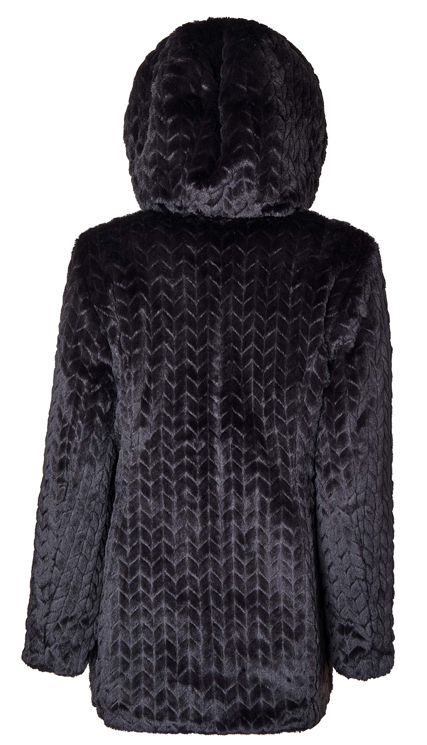 Women's Reversible Hooded Puffer Jacket - Black Chevron Faux Fur Winter Coat for Cold Weather | Warm Outerwear for Snow, Skiing & Everyday Winter Fashion