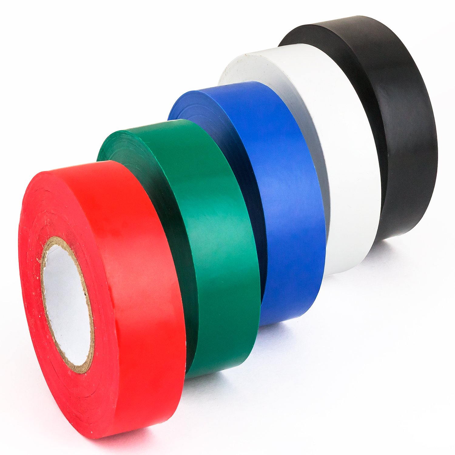 Sunlite 40937-SU 5-Pack Multi-Color Electrical Tape - Durable Flame Retardant Vinyl, Weather-Resistant, 6-Foot Long Rolls (Black, White, Blue, Green, Red) - UL Listed for Home Wiring, Automotive Repairs & DIY Projects