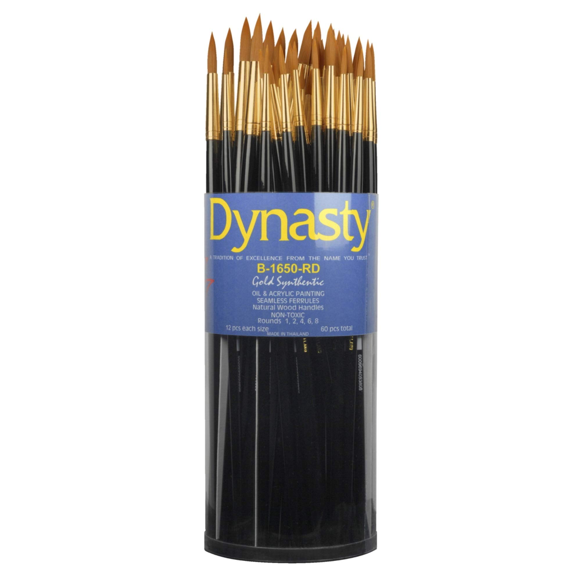 Dynasty Brush B-1650 Round Paint Brushes Set of 60 - Professional Art & Classroom Supplies for Acrylic, Watercolor & Oil Painting - Perfect for Students, Teachers & Artists