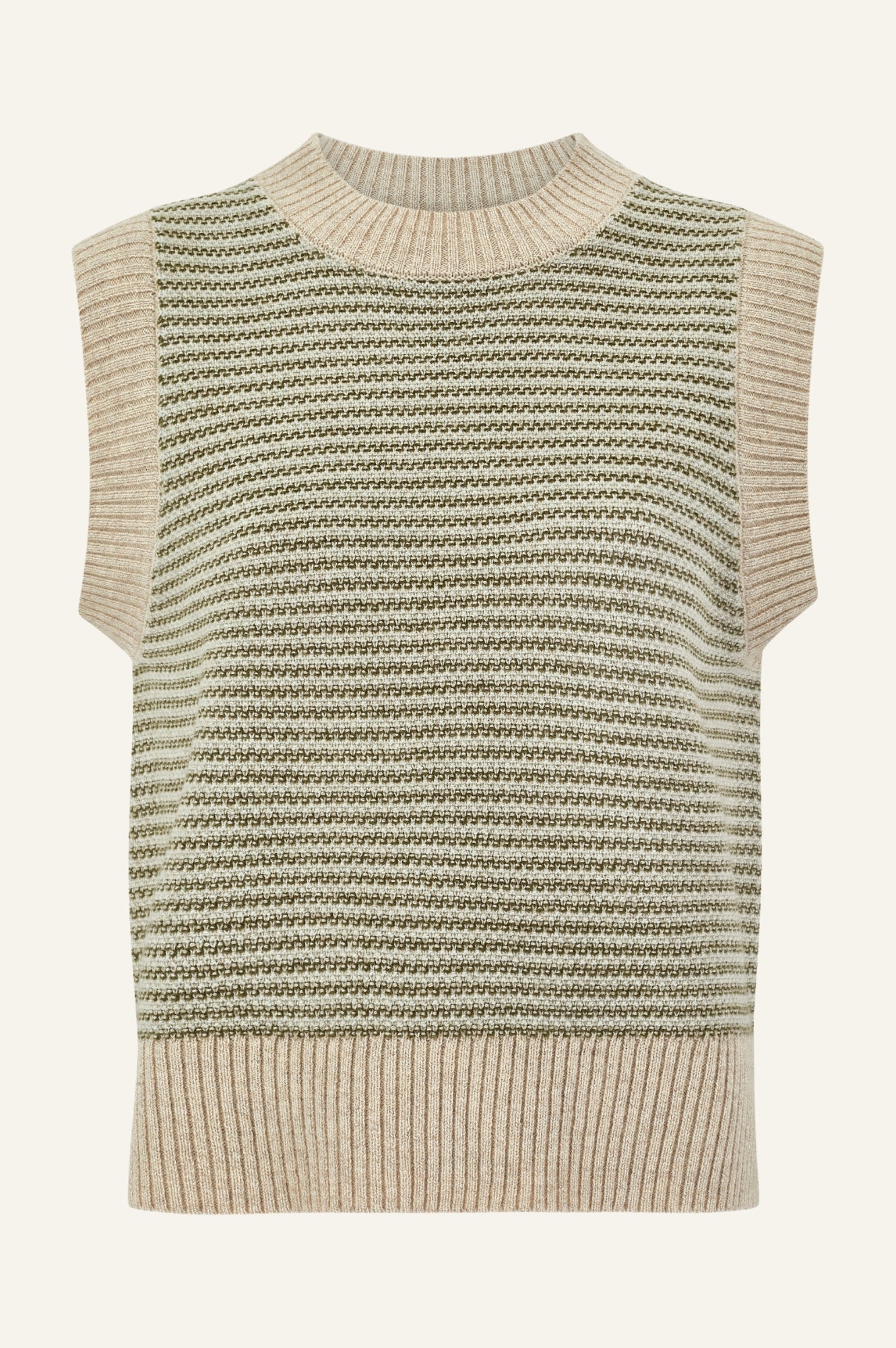 Merino Wool Jacquard Short Tank Top - Breathable & Soft Detail Green/Natural for Women | Perfect for Yoga, Gym & Summer Outfits