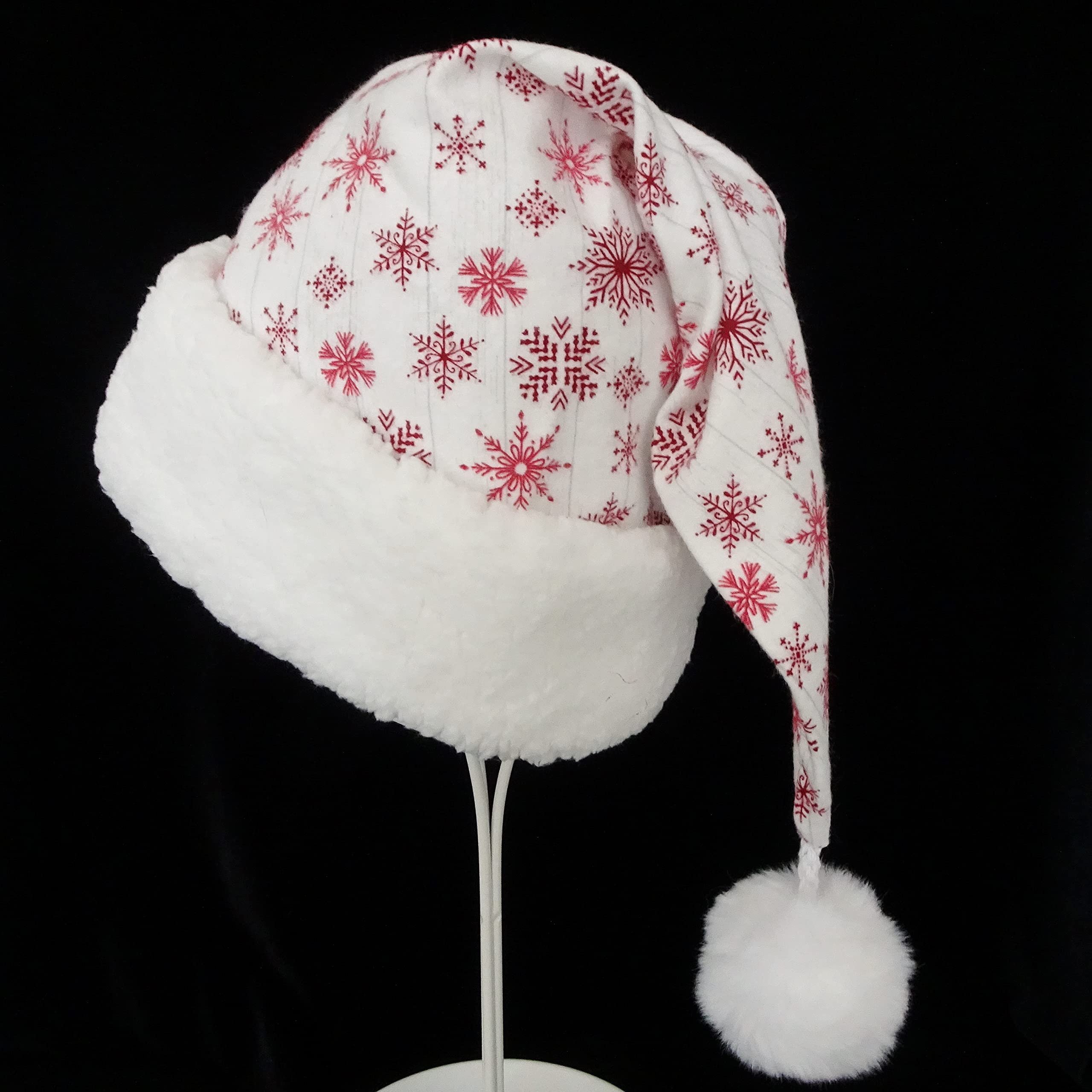 Festive White & Red Snowflake Santa Hat with Jingle Bells - Christmas Costume Accessory for Adults & Teens - Perfect for Holiday Parties, Xmas Photos & Festive Gatherings