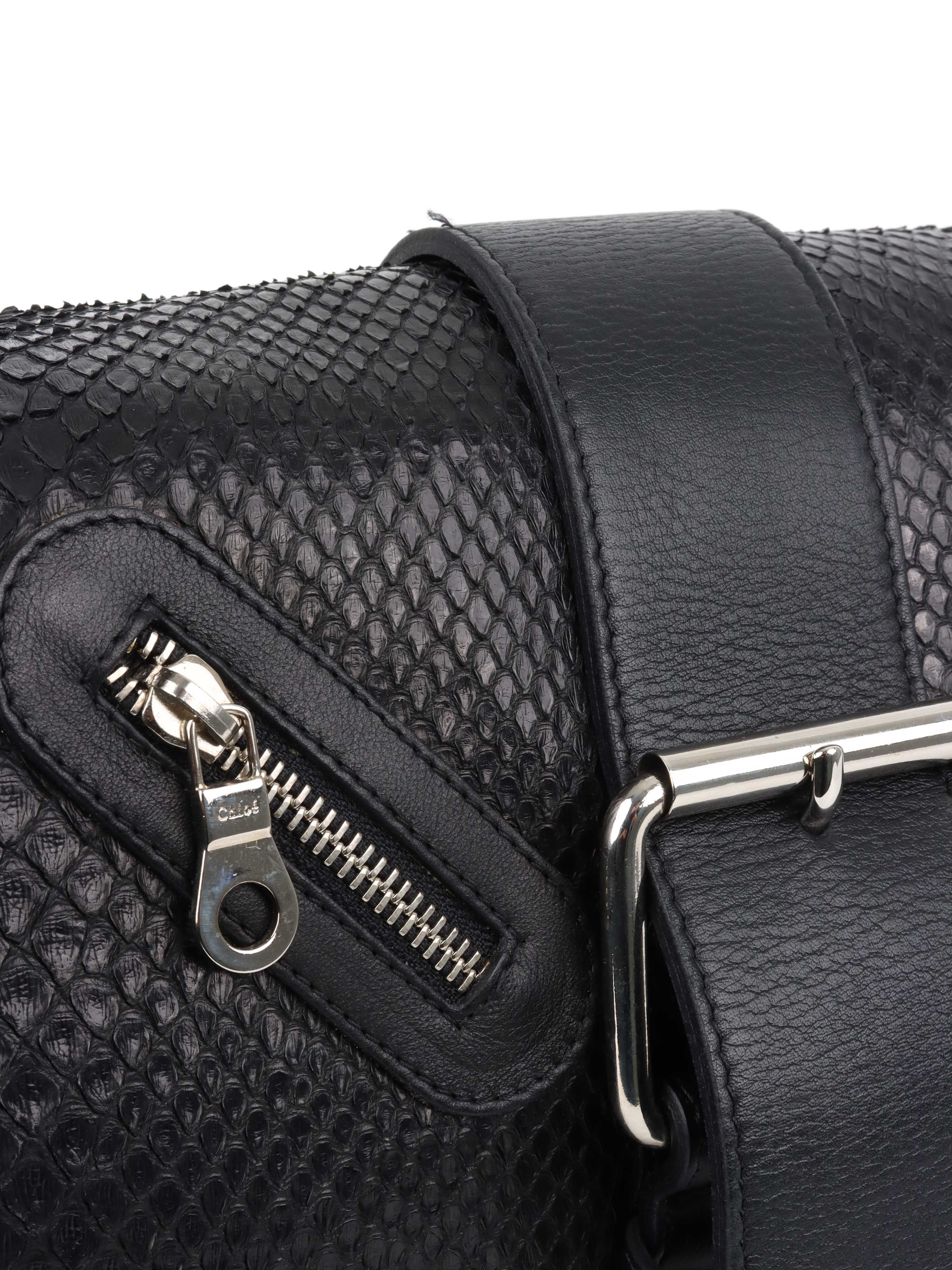 Chloe Black Python Leather Shoulder Bag for Women - Luxury Designer Handbag for Work, Travel & Evening Events