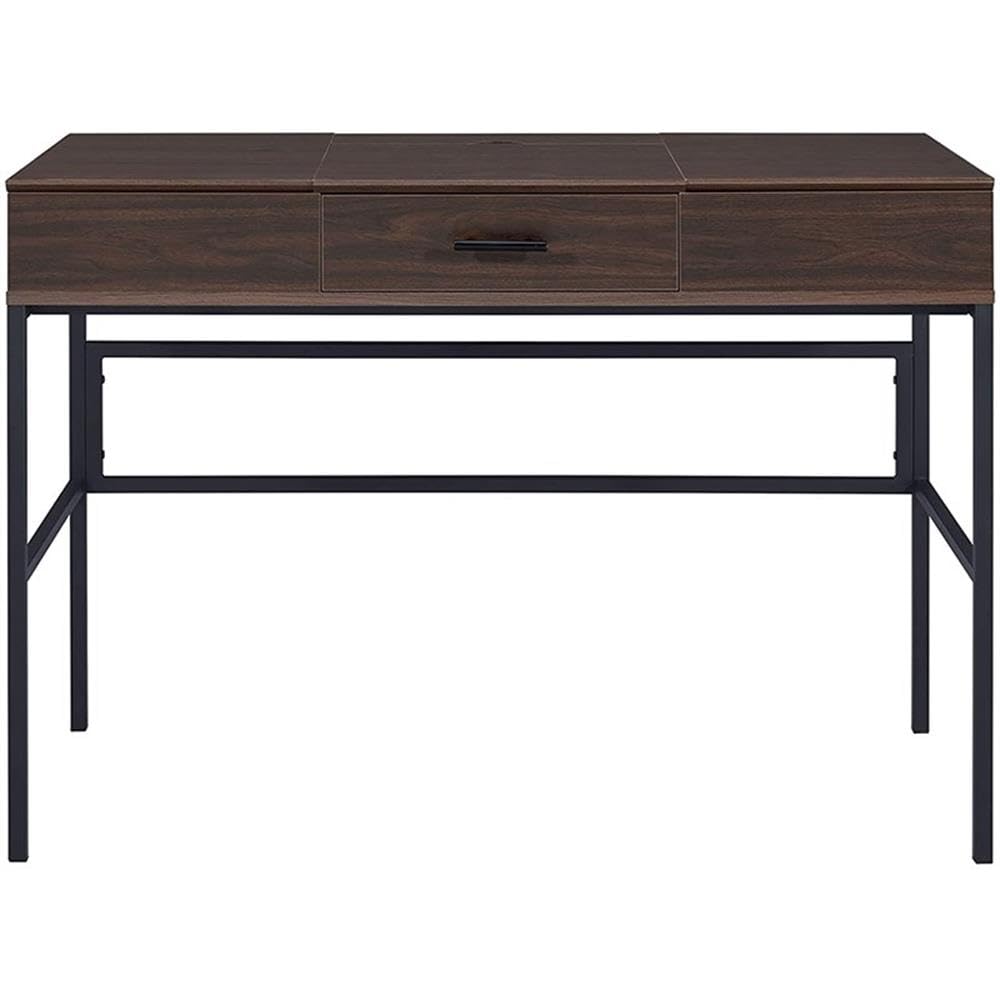 Acme Verster Oak & Black Wooden Writing Desk with USB Port - Home Office Storage Desk for Study, Work, and Remote Learning