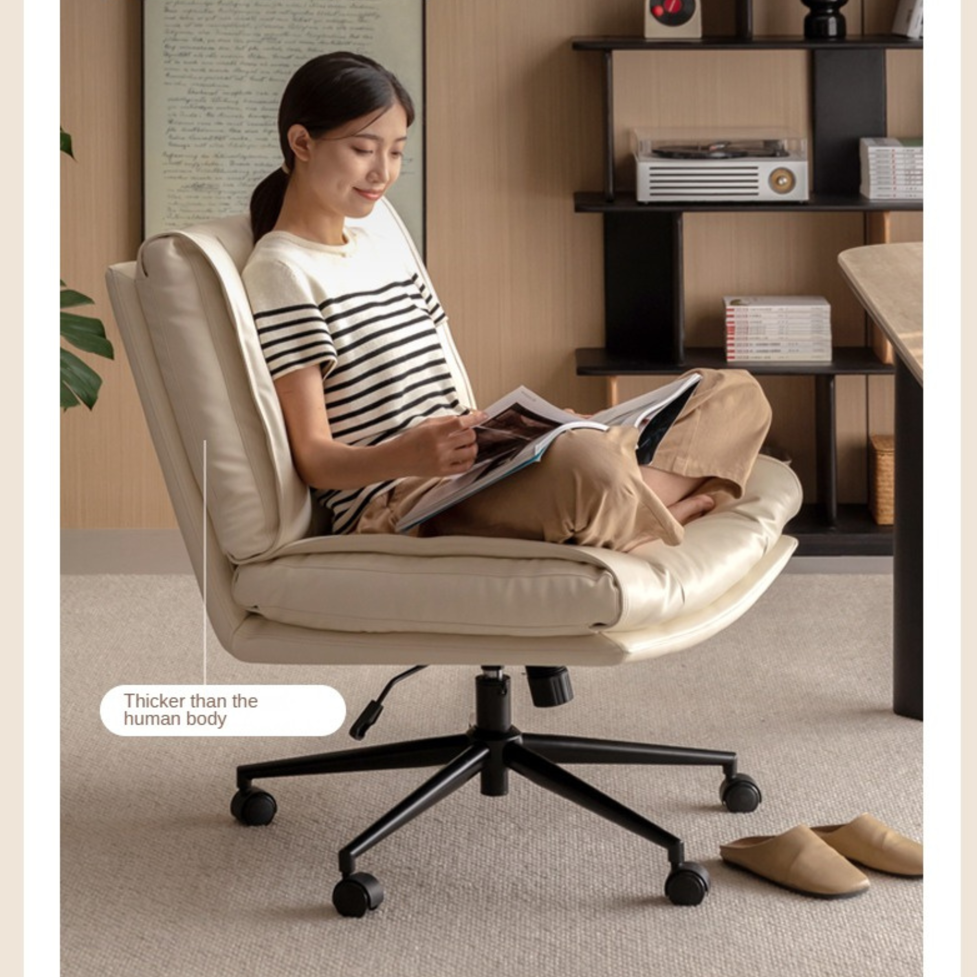 Organic Leather Soft Book Rotating Lift Chair Cream Style - Comfortable Recliner for Living Room, Bedroom & Office - Perfect for Reading, Relaxing & Napping