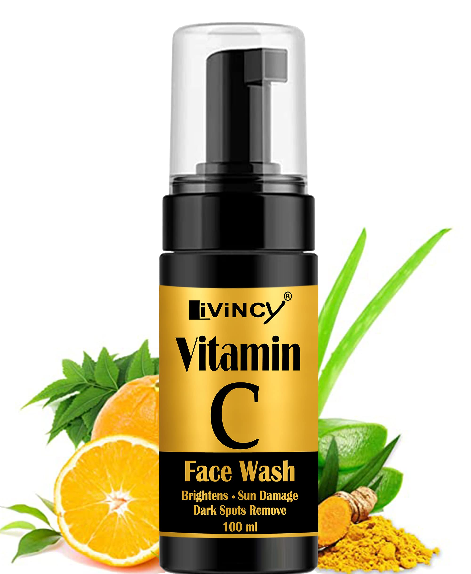 Vitamin C Foaming Face Wash with Seaweed Lettuce & Milk Thistle - Deep Pore Cleansing & Brightening Facial Cleanser for All Skin Types - Paraben, Silicone & Mineral Oil Free - Perfect for Morning & Night Skincare Routine