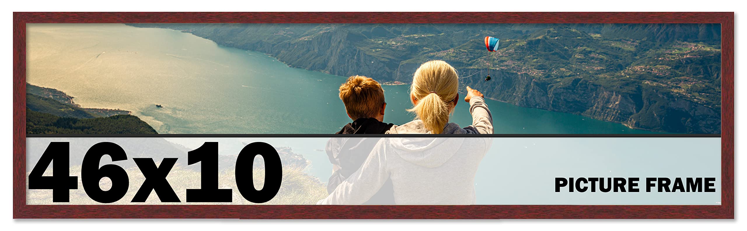 CountryArtHouse 46x10 Inch Solid Mahogany Wood Picture Frame - Premium Brown Wooden Photo Frame with UV Acrylic Plexiglass, Acid-Free Foam Backing & Hanging Hardware - Perfect for Wall Art, Family Photos, and Home Decor