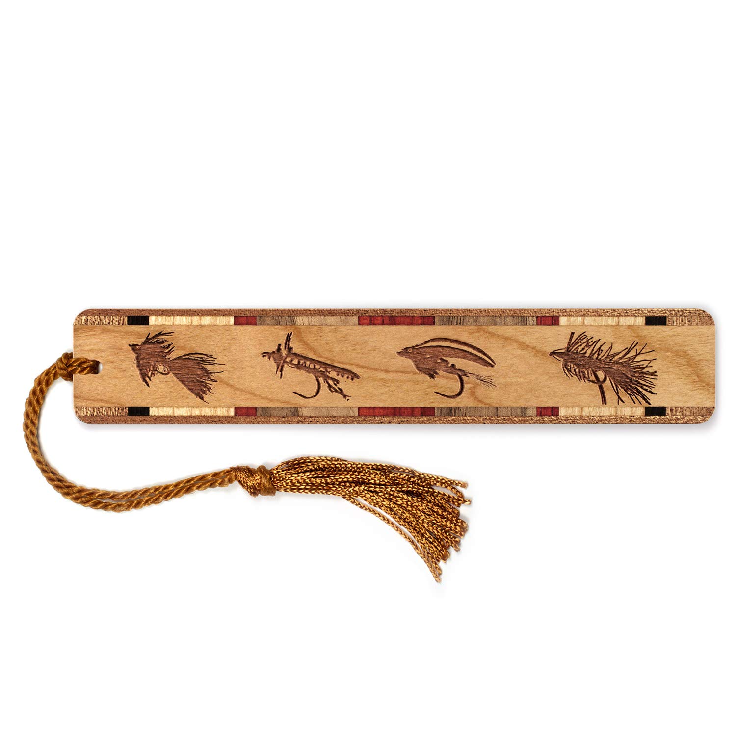 Handcrafted Wooden Fishing Flies Fly Lures Bookmark - Personalized Engraved Gift for Anglers - Made in USA - Perfect for Fly Fishing Enthusiasts & Book Lovers