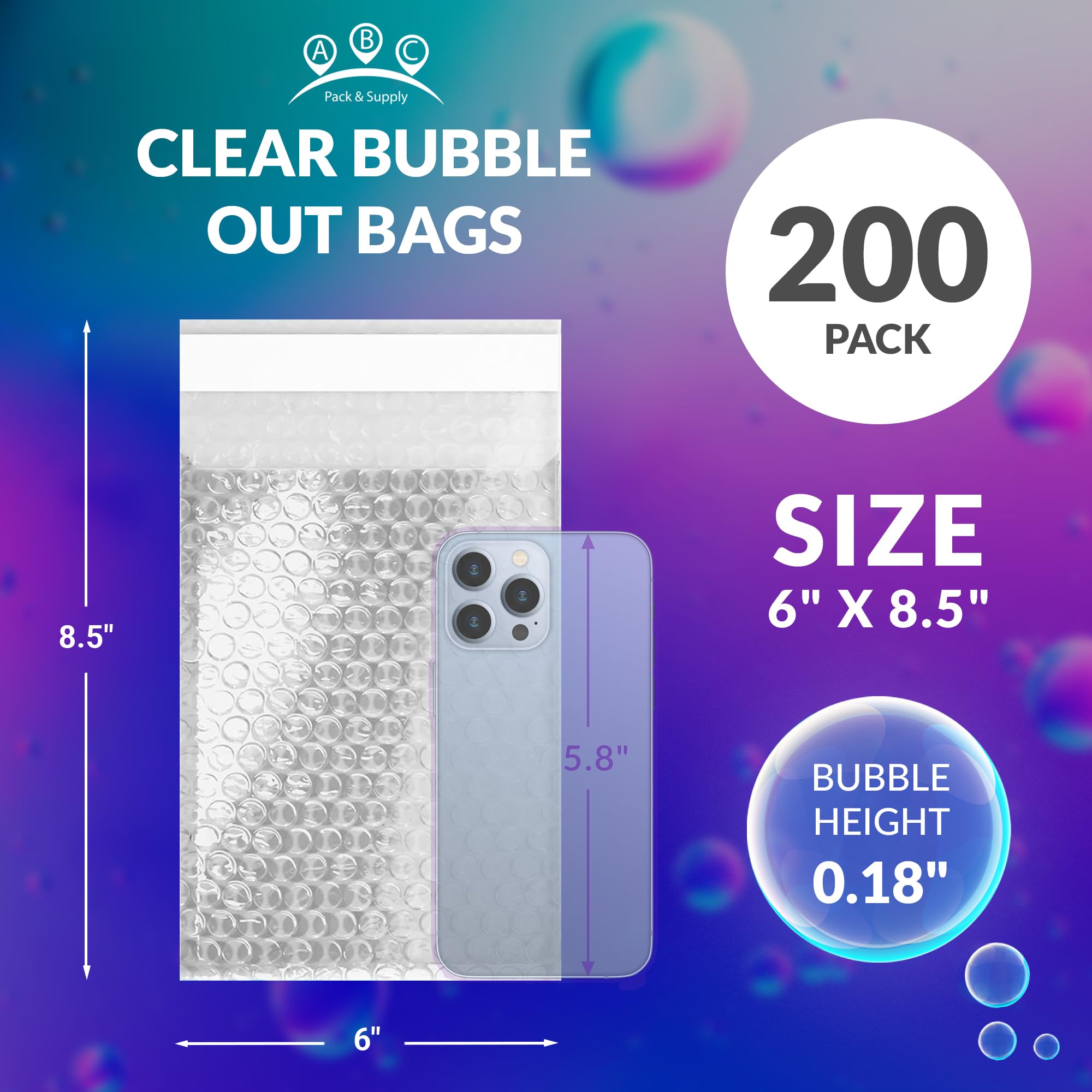 ABC Clear Bubble Out Bags - 6 x 8.5 Inches, Pack of 200 Self-Seal Polyethylene Bubble Pouches for Shipping & Packaging | Protective Cushioning Bubble Mailers for Electronics, Jewelry, Crafts & Small Items | Waterproof & Durable Clear Bubble Envelopes