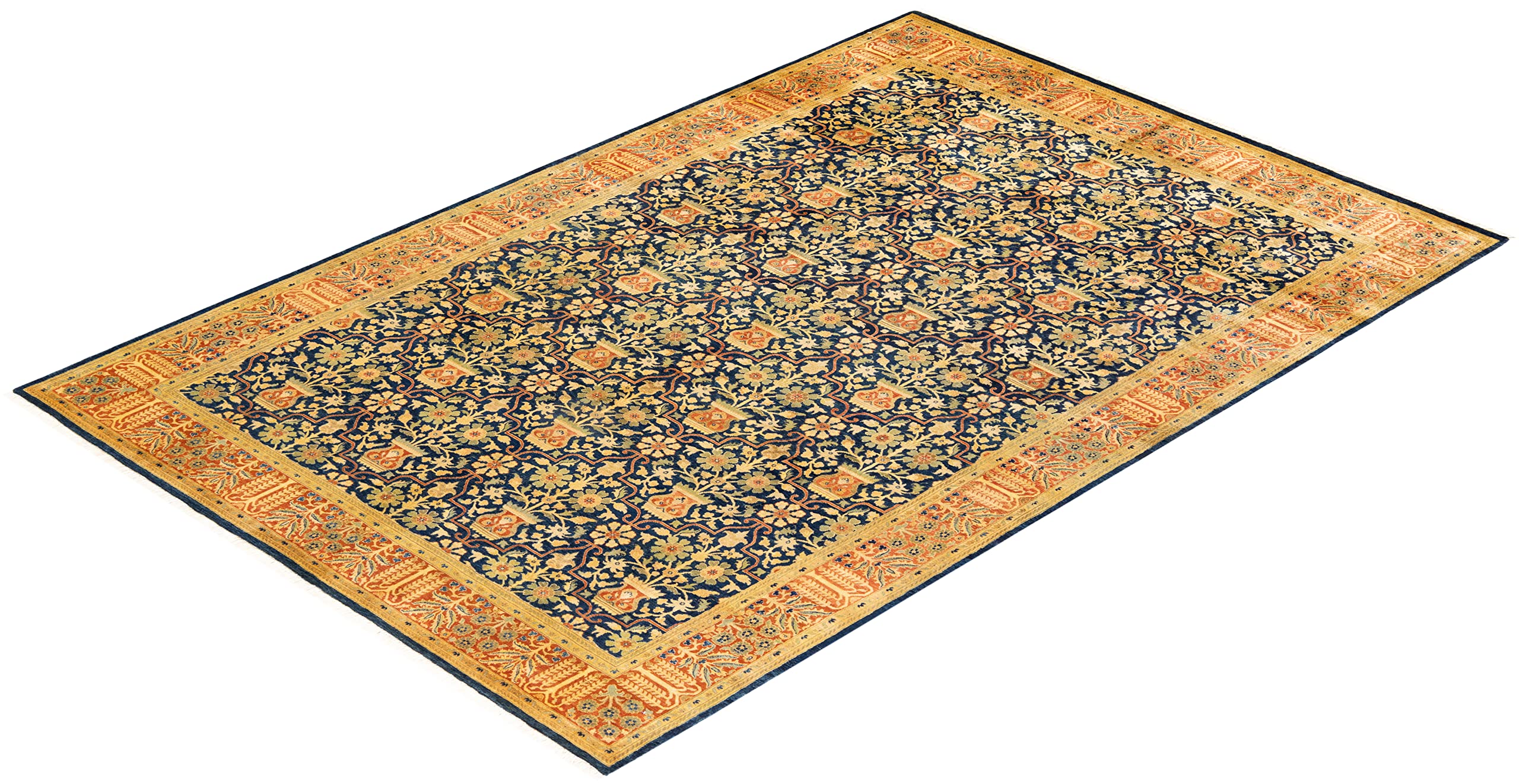 Handmade Blue Oriental Wool Area Rug 6x9 - Solo Rugs One of a Kind Hand Knotted Traditional Mogul Design for Living Room, Bedroom & Home Decor