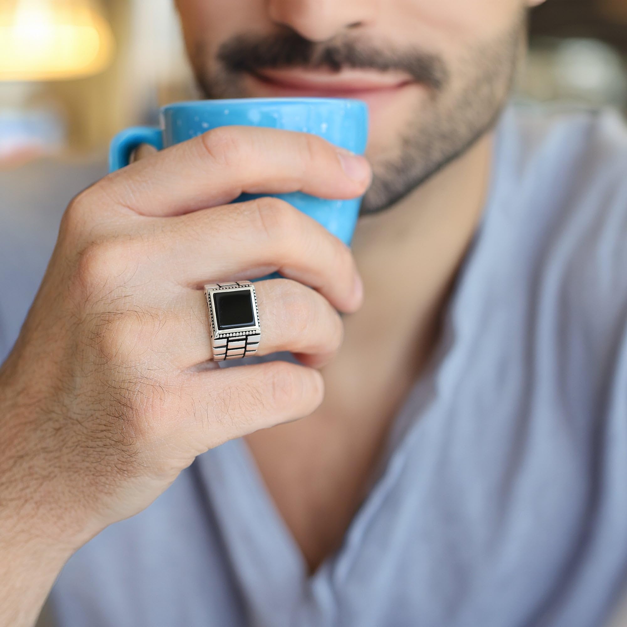 Sterling Silver Rings for Men with Onyx or Turquoise Stone - Elegant Mens Jewelry for Gifts, Wedding, Anniversary & Everyday Wear - Anillos de Plata Para Hombre