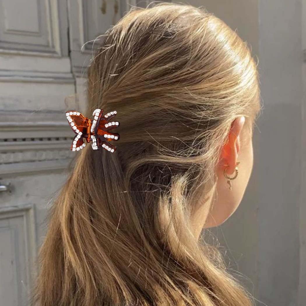 BARTOSI Small Rhinestone Butterfly Hair Claw Clips for Women & Girls - Black Mini Hair Accessories (2-Pack) | Perfect for Ponytails, Updos & Everyday Hairstyles