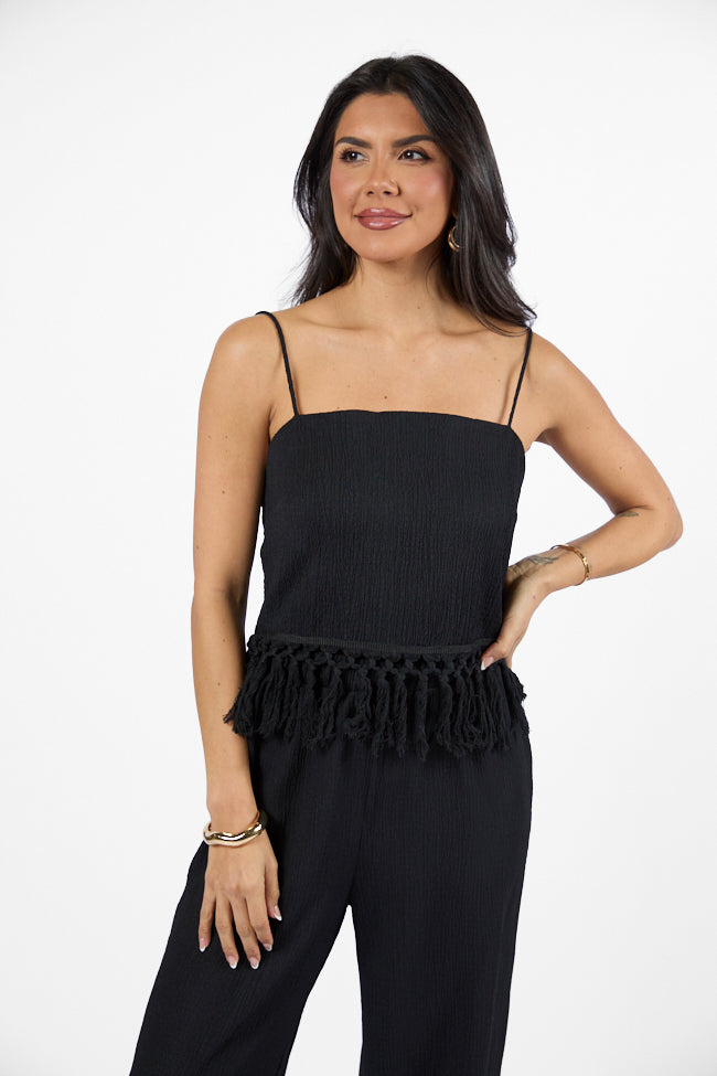 Stylish Black Tassel Detail Top for Women | Boho Chic Blouse | Perfect for Beach Vacations & Summer Outings