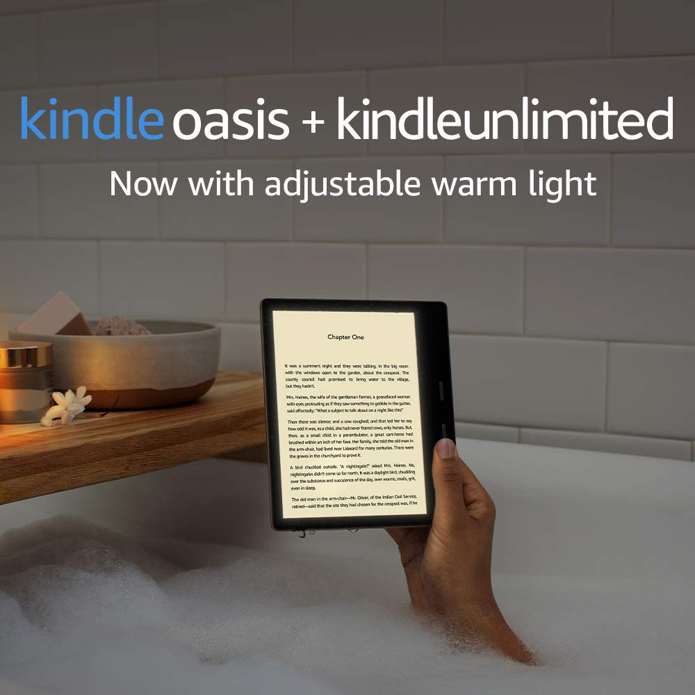 Kindle Oasis E-Reader with Adjustable Warm Light - 32GB Storage, Waterproof, 6 Months Free Kindle Unlimited (Auto-Renewal) - Perfect for Reading at Night, Travel & Beach Use