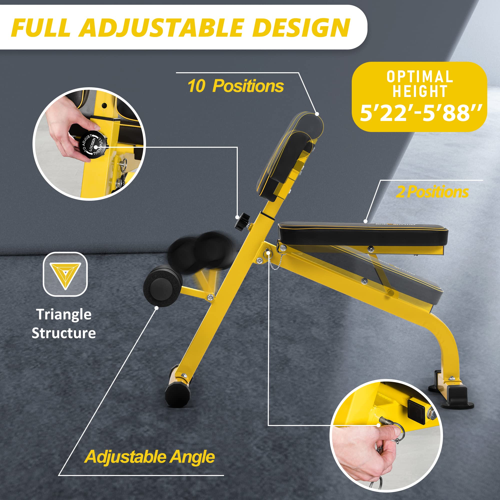 BODYRHYTHM Adjustable Weight Bench - Multifunctional Home Gym Equipment for Strength Training, Ab Workouts & Back Exercises | Foldable Design for Small Spaces | Perfect for Full Body Workouts, Sit-ups & Hyperextensions