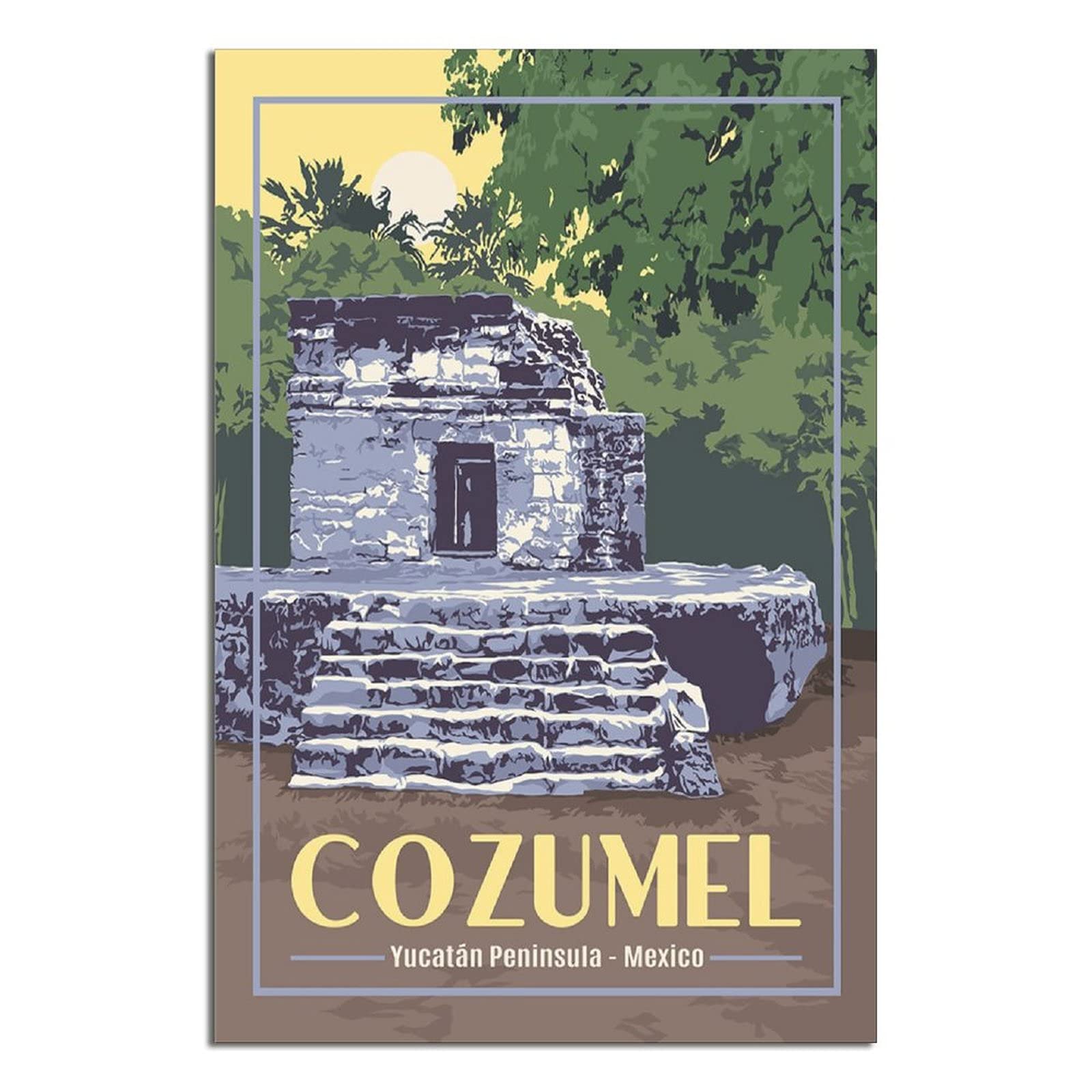 Vintage Cozumel Mexico Travel Poster - Yucatan Peninsula Forest Canvas Wall Art for Modern Home Decor | Living Room, Bedroom & Office Decoration | Unique Birthday Gift Idea