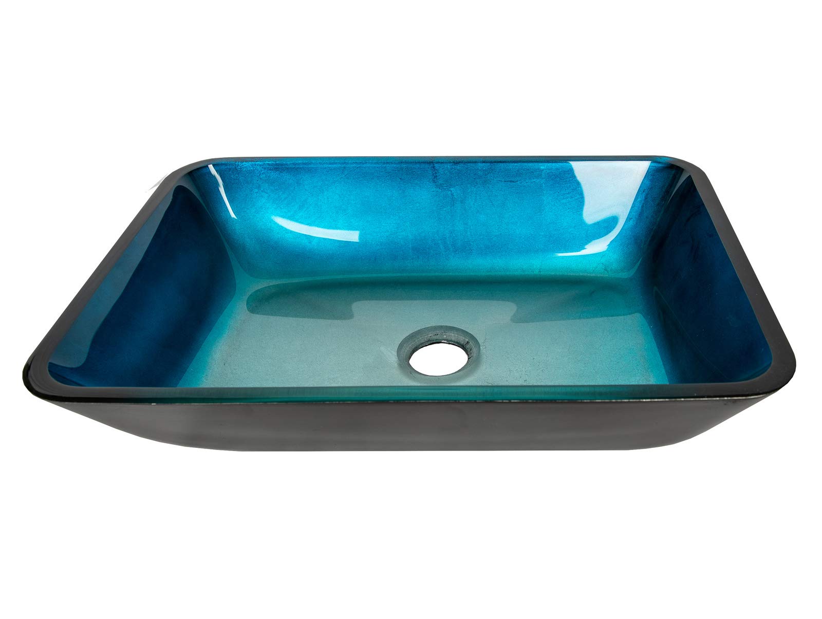 Modern Rectangular Turquoise Blue Foil Glass Vessel Bathroom Sink with Black Exterior - Perfect for Contemporary Vanities, Powder Rooms, and Luxury Home Decor