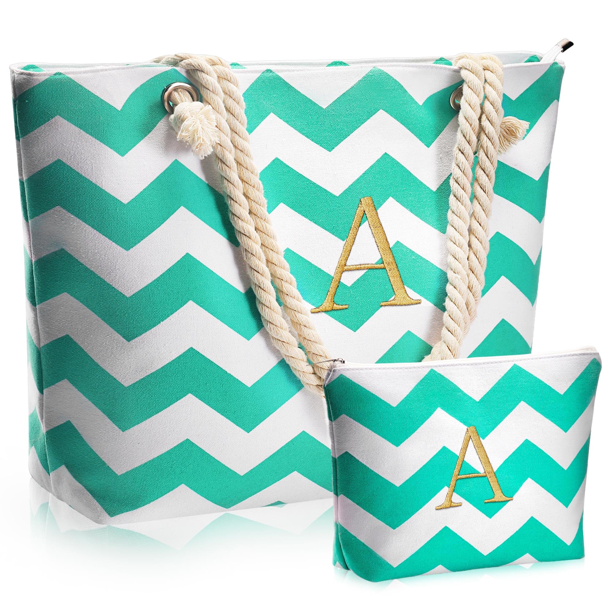 Personalized Monogram Initial Tote Bag with Matching Makeup Pouch - Perfect Christmas, Mother's Day & Birthday Gift for Women - Great for Travel, Work & Everyday Use