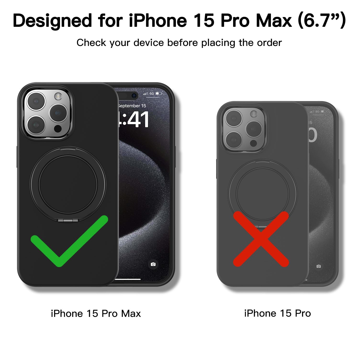 Gatatol 360° Rotatable Magnetic Ring Case for iPhone 15 Pro Max (6.7