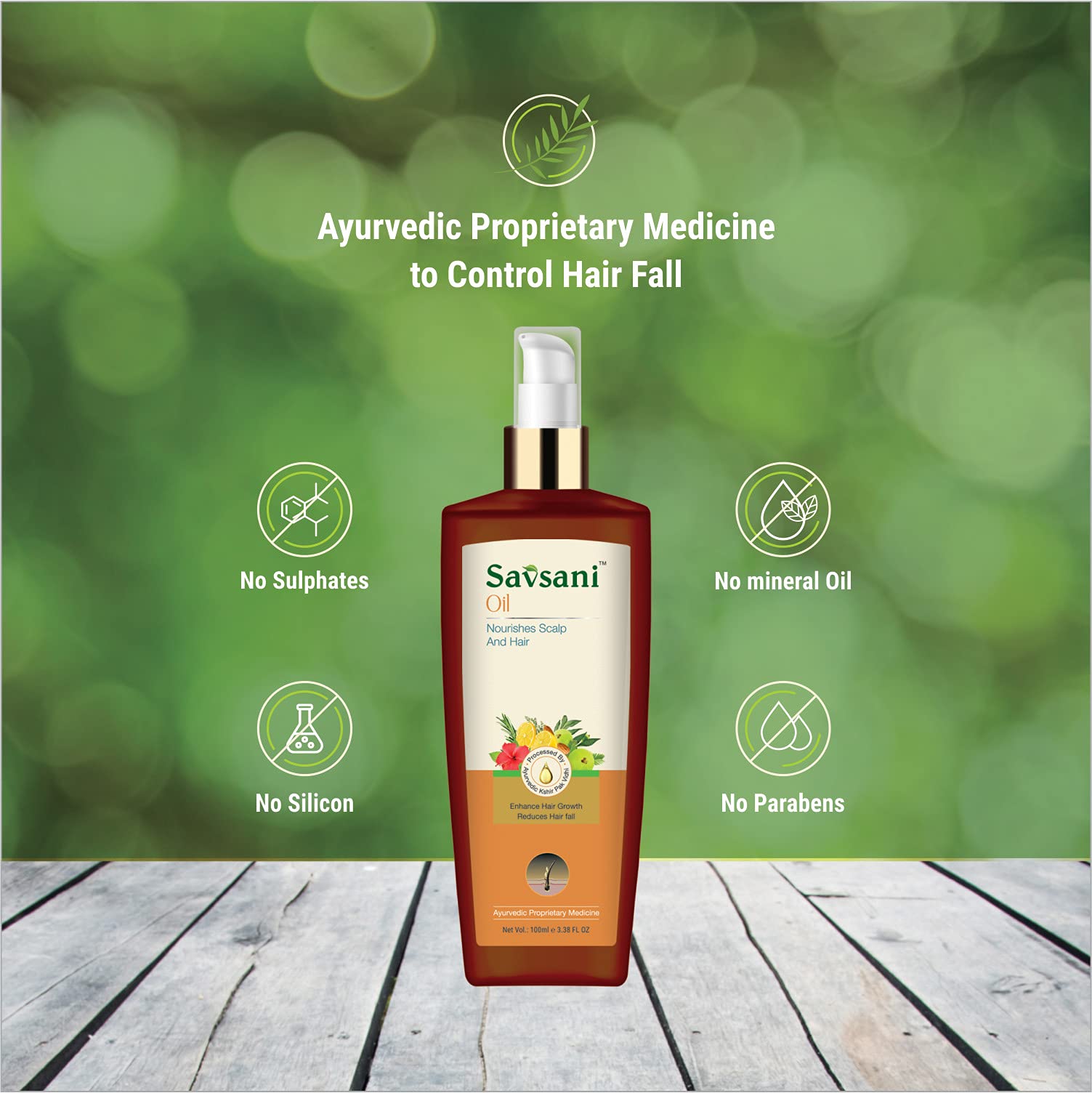 SAVSANI Natural Hair Oil - 100ml | Paraben-Free, Sulfate-Free, Silicone-Free, No Mineral Oil or Paraffin | Nourishes & Repairs Dry, Damaged Hair for Shine & Strength | Perfect for Daily Hair Care & Scalp Treatment