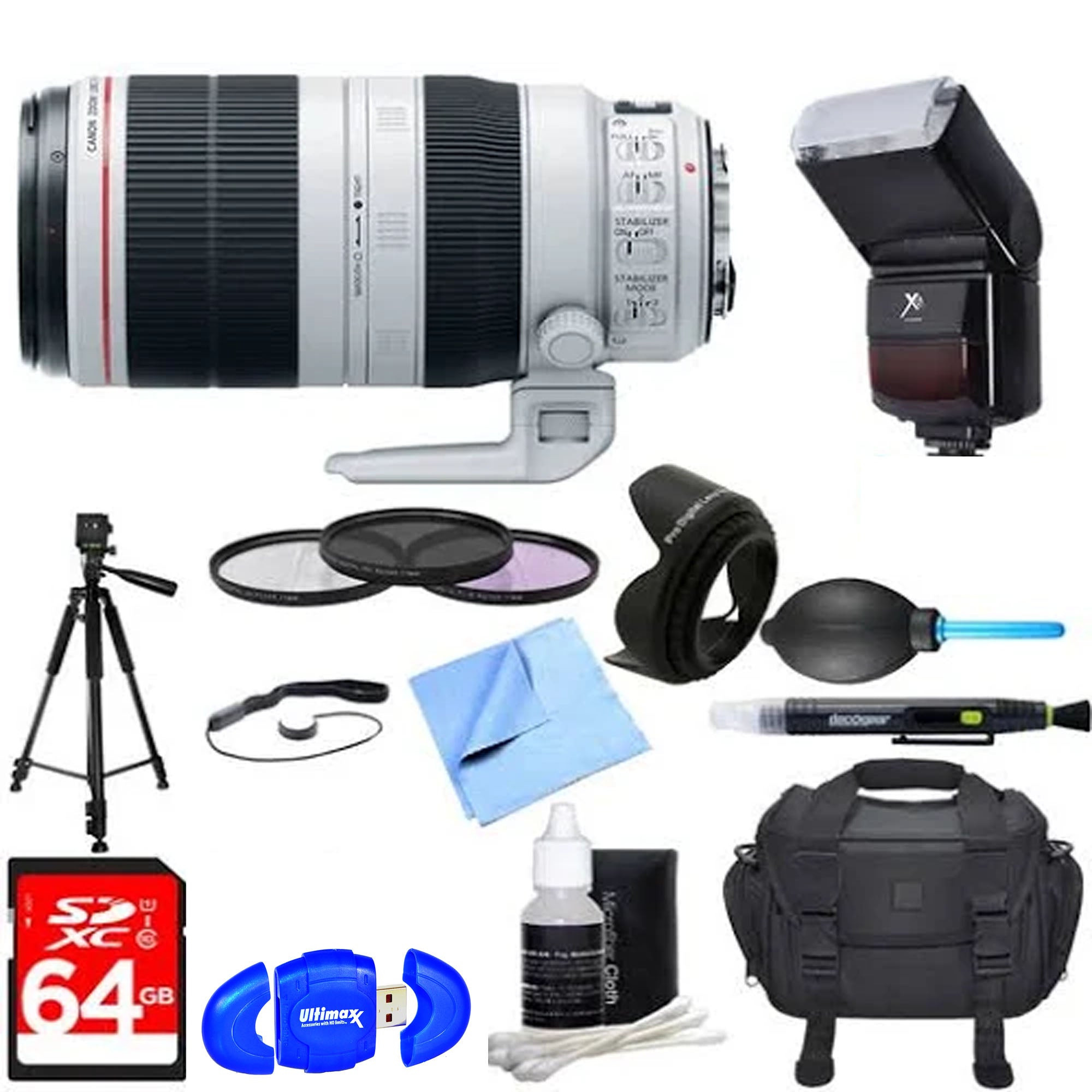 Canon EF 100-400mm f/4.5-5.6L IS II USM Telephoto Zoom Lens with 64GB Memory Card & Accessories Kit - Perfect for Wildlife, Sports Photography and Travel Adventures