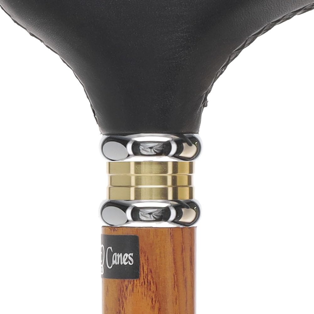 Premium Black Leather Wrapped Derby Walking Cane - Lightweight & Durable Leather Shaft with Two-Tone Collar - Fashionable Mobility Aid for Men & Women - Perfect Gift for Seniors, Hikers & Travelers - Ideal for Daily Use, Outdoor Adventures & Recovery Support