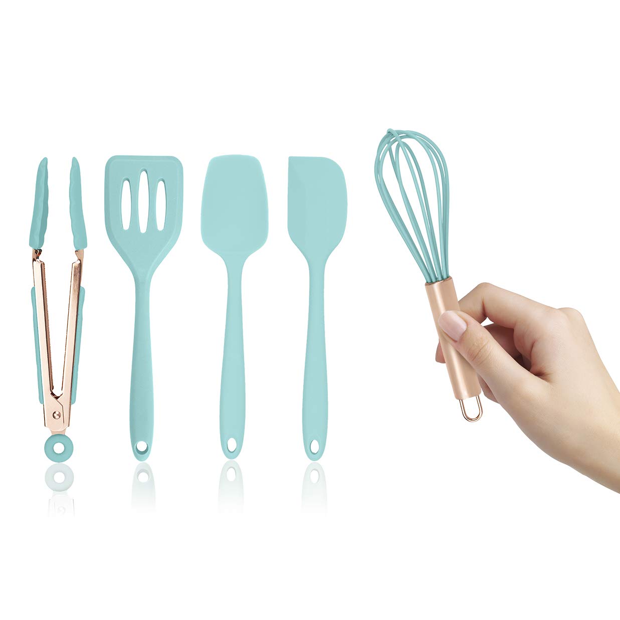 COOK WITH COLOR Silicone Cooking Utensils Set - Easy to Clean, Nonstick Kitchen Gadgets, Mini Aqua Tools for Baking, Frying, and Everyday Cooking