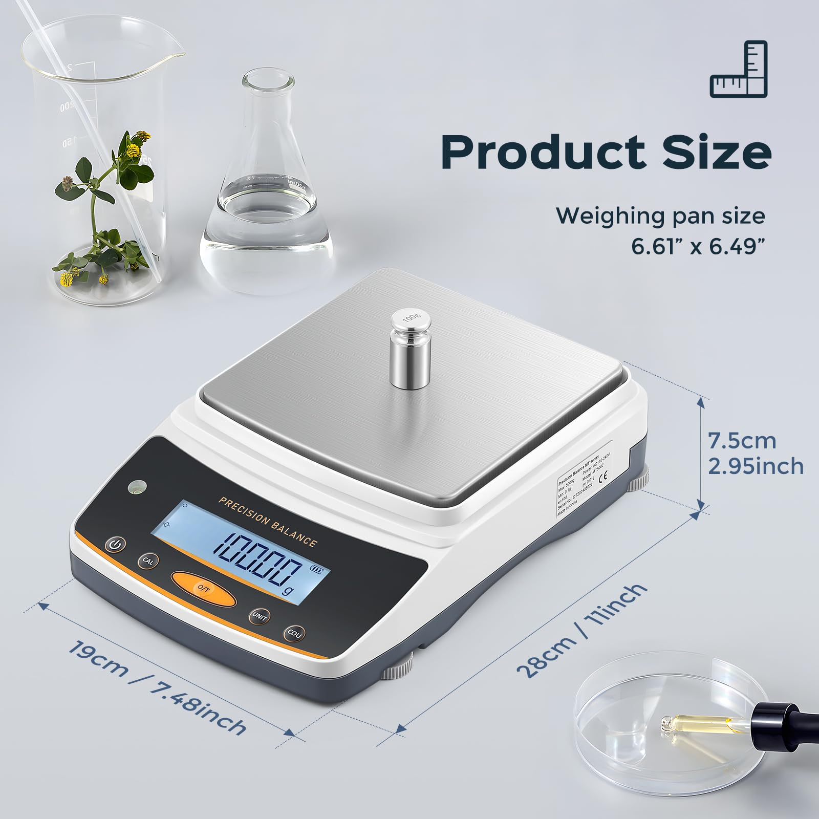Bonvoisin 5000g x 0.01g Precision Digital Lab Scale with Rechargeable Battery & RS232 Interface - High Accuracy Weighing Scale for Laboratories, Pharmacies, Jewelry & Science Experiments
