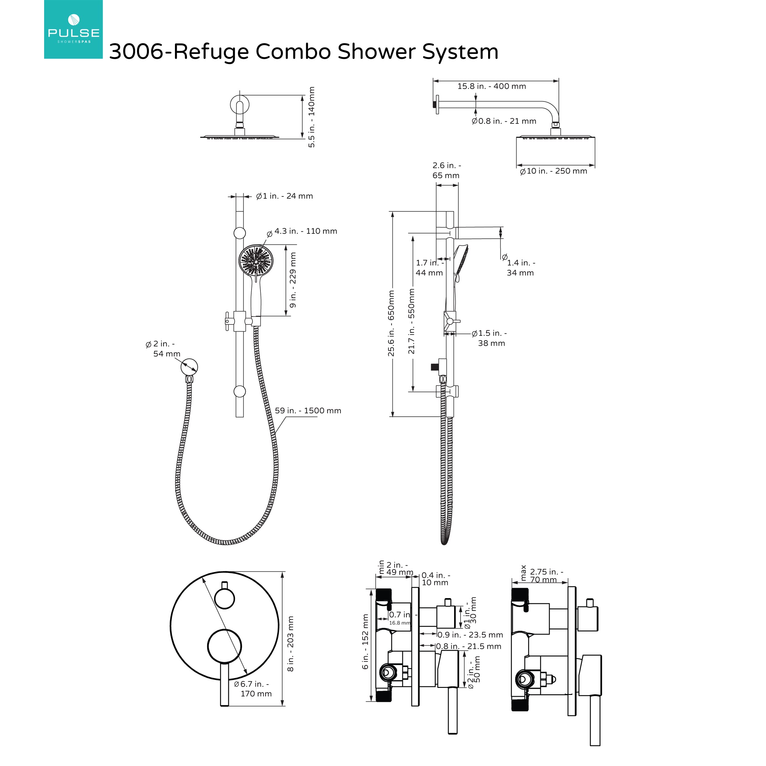 PULSE ShowerSpas 3006-BN Brushed Nickel Shower System Combo - 1.8 GPM Low Flow Water Saving Showerhead with Handheld Sprayer - Perfect for Bathroom Renovation & Modern Home Spa Experience