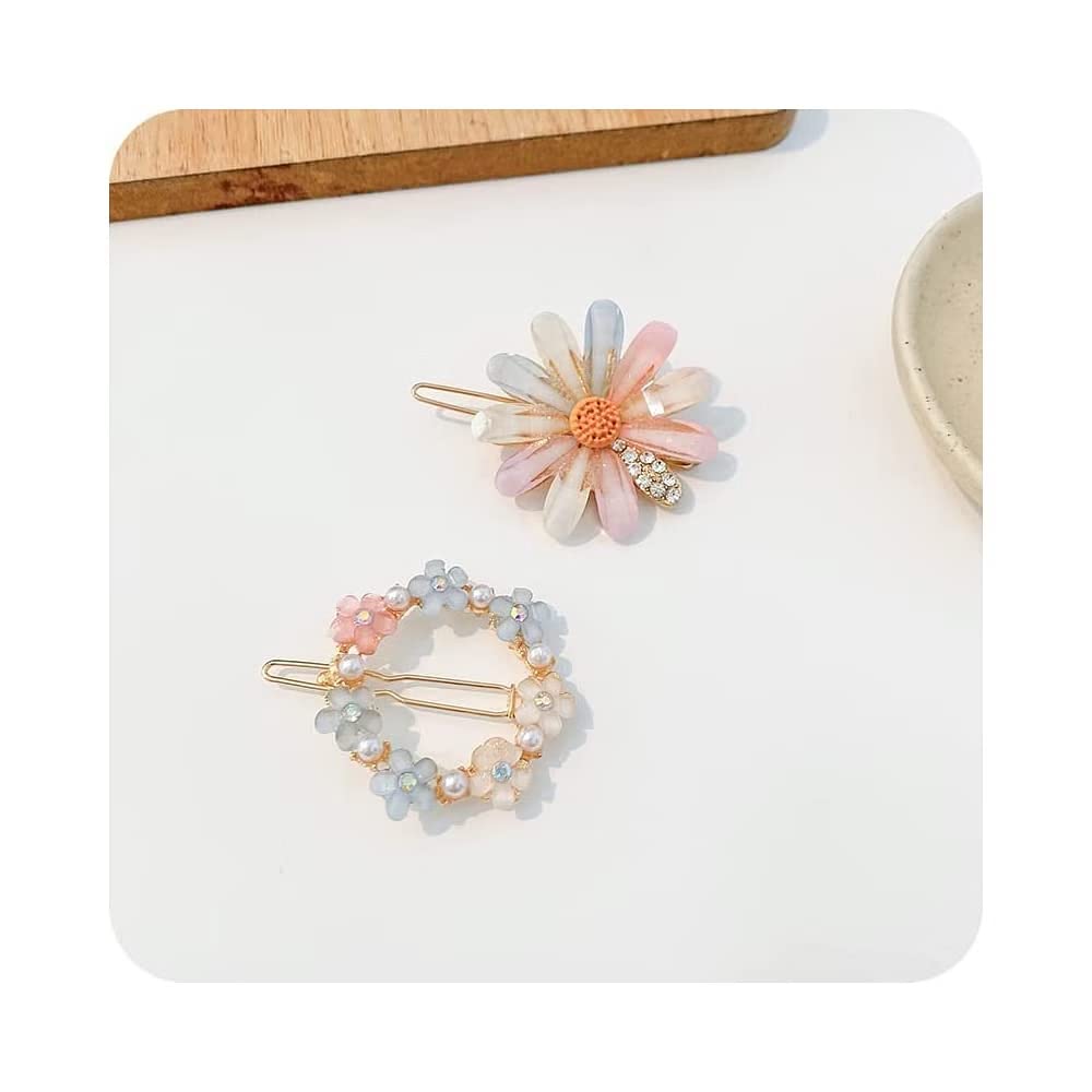 BLING Korean Hair Clips for Women & Girls - Rhinestone Hairpins with Pearl, Resin & Acrylic Flower Designs - Fashion Hair Accessories for Parties, Weddings & Daily Wear