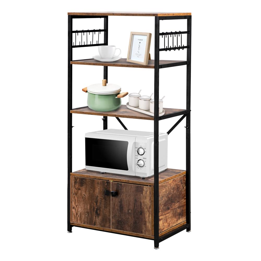 HODELY 5-Layer MDF Kitchen Storage Shelf with Cabinets - Industrial Style Wrought Iron Kitchen Organizer for Spices, Cookware & Pantry Items - Perfect for Small Kitchens, Restaurants & Home Organization