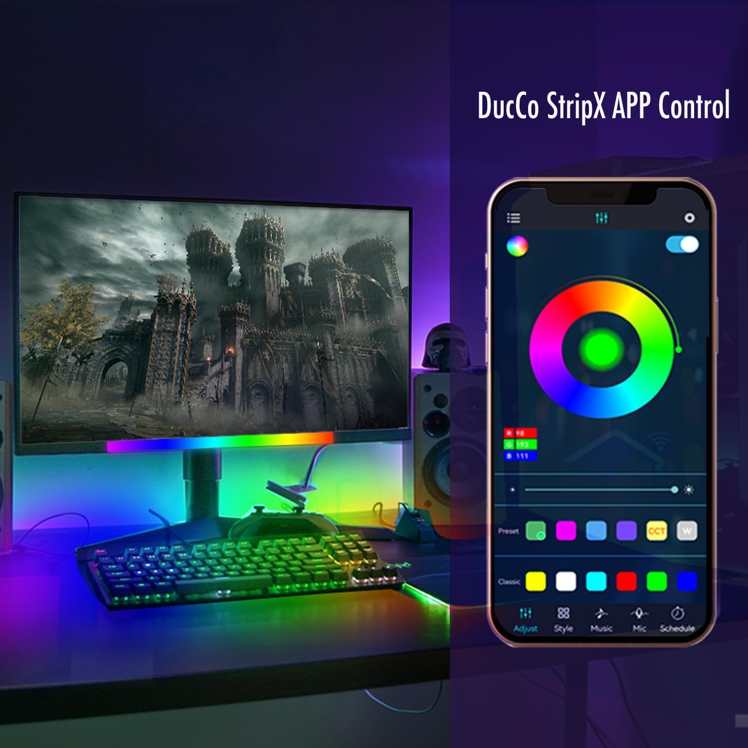 RGB Gaming Light Bar with Music Sync - 2-in-1 USB LED Desk Lamp for PC Monitor & TV, Remote & App Control, Dynamic Rainbow Effects - Perfect for Gaming Setup, Home Office & Room Decoration