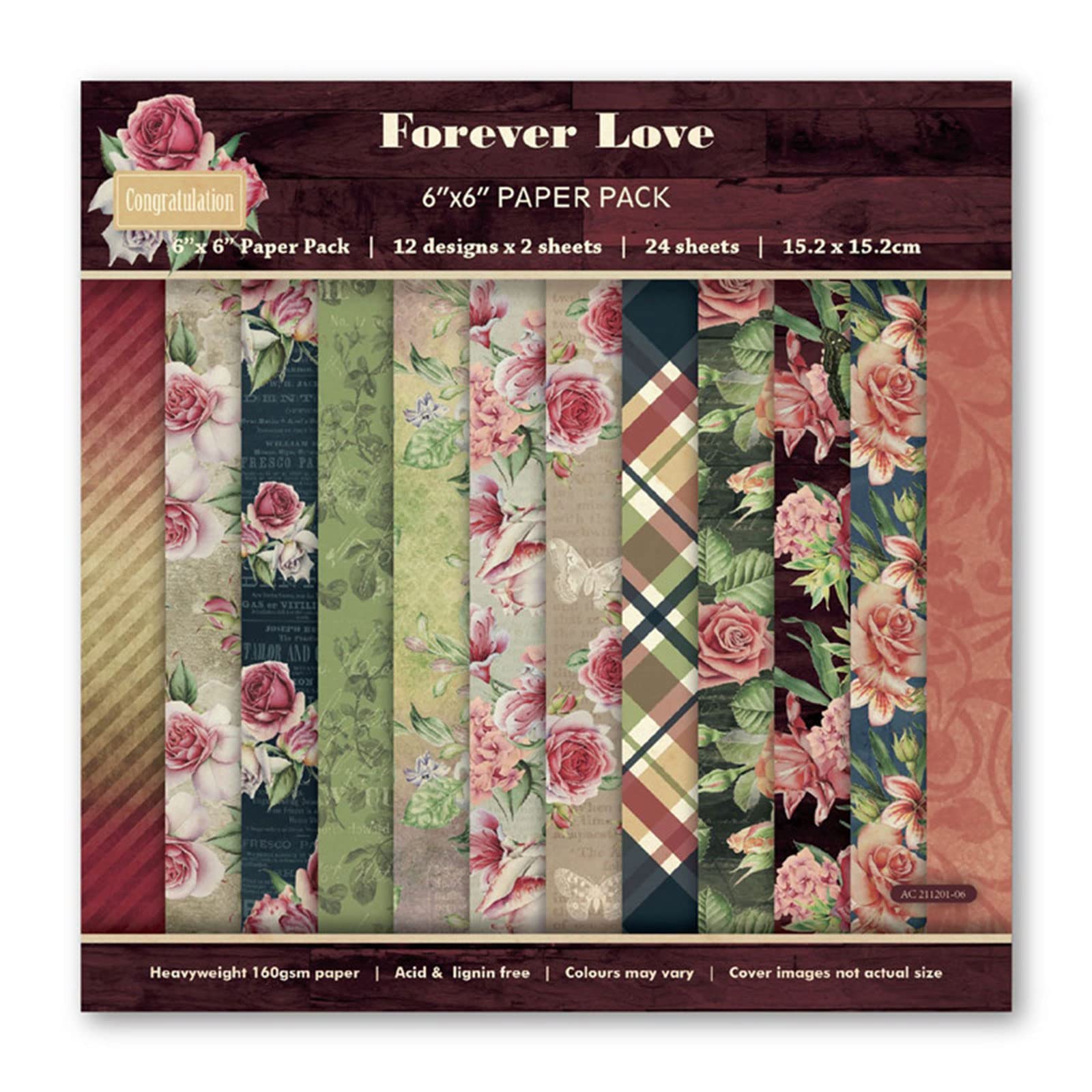 24 Sheets 6x6 Inch Floral Forever Love Scrapbook Paper Pack - Single-Sided Patterned Craft Paper for Card Making, DIY Albums, Journaling & Scrapbooking Backgrounds