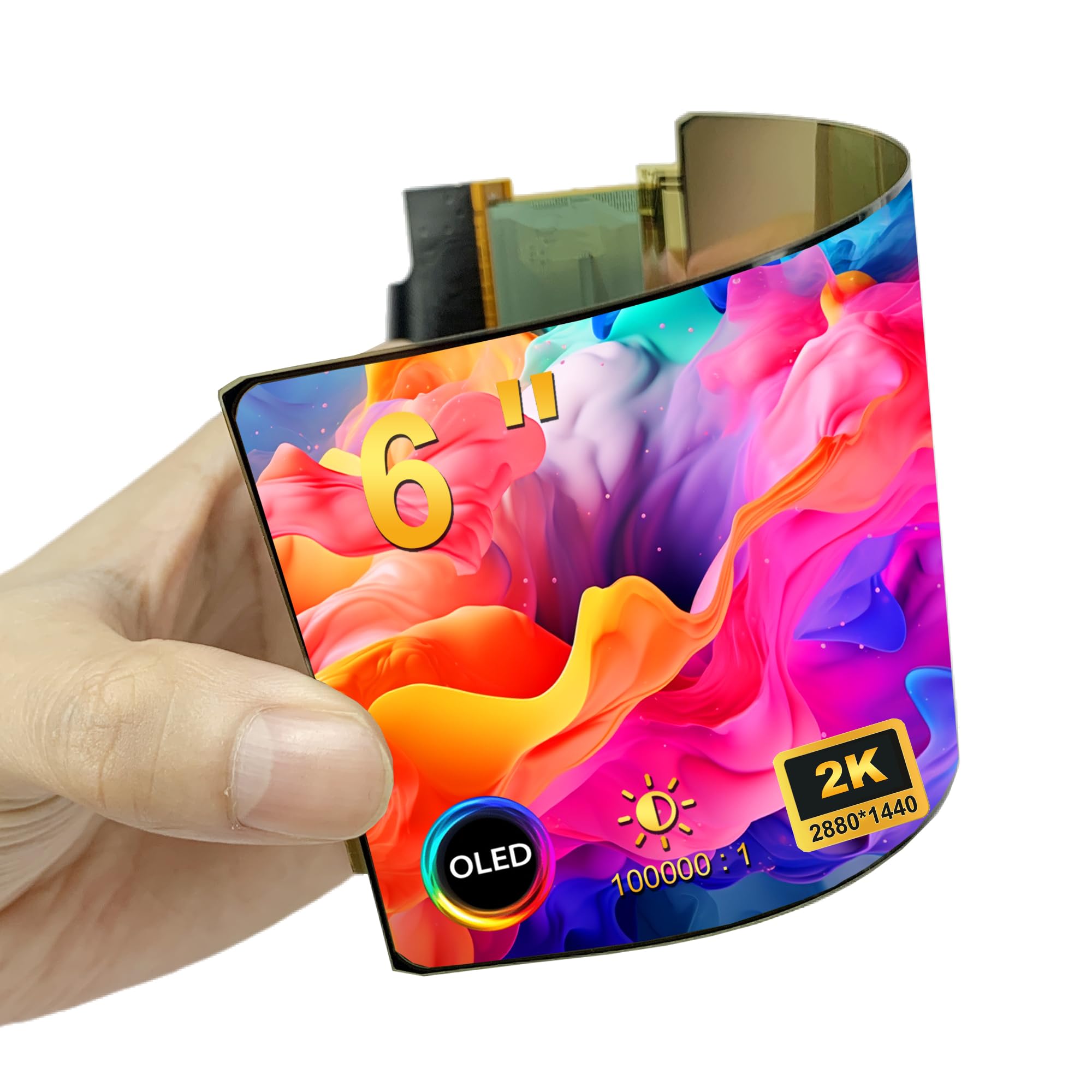 6 Inch Flexible OLED Screen - 2K 2880x1440 Resolution, HDMI Driver Board, Bendable Display - Compatible with Windows/Mac/Linux/Android - Perfect for DIY Projects, Portable Displays & Digital Signage