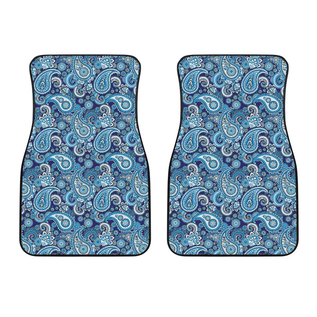 ORGYPET Heavy Duty All-Weather Car Floor Mats Set - 2-Piece Non-Slip Protection for SUV, Truck & Sedan (Blue Vintage Pattern) - Perfect for Road Trips, Daily Commute & Family Travel