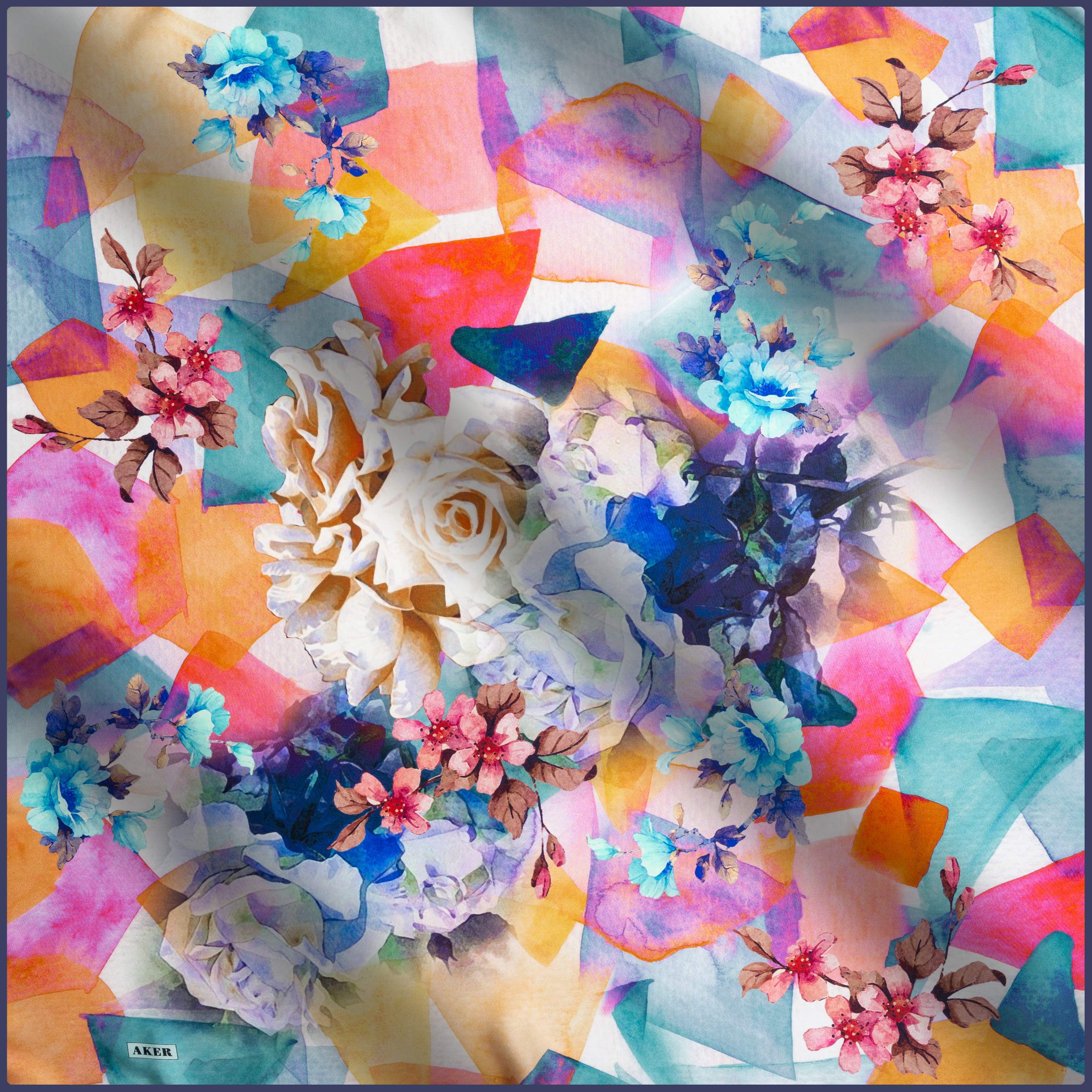 Aker Dreamscape Silk Scarf No. 21 - Luxury Floral Print Fashion Accessory for Women - Perfect for Parties, Weddings & Office Wear