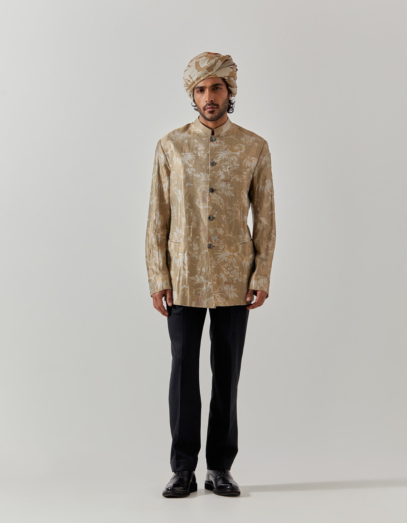 Elegant Bandhgala Silk Brocade Jacket in Oyster Grey - Perfect for Weddings, Festivals & Formal Events | Traditional Indian Menswear