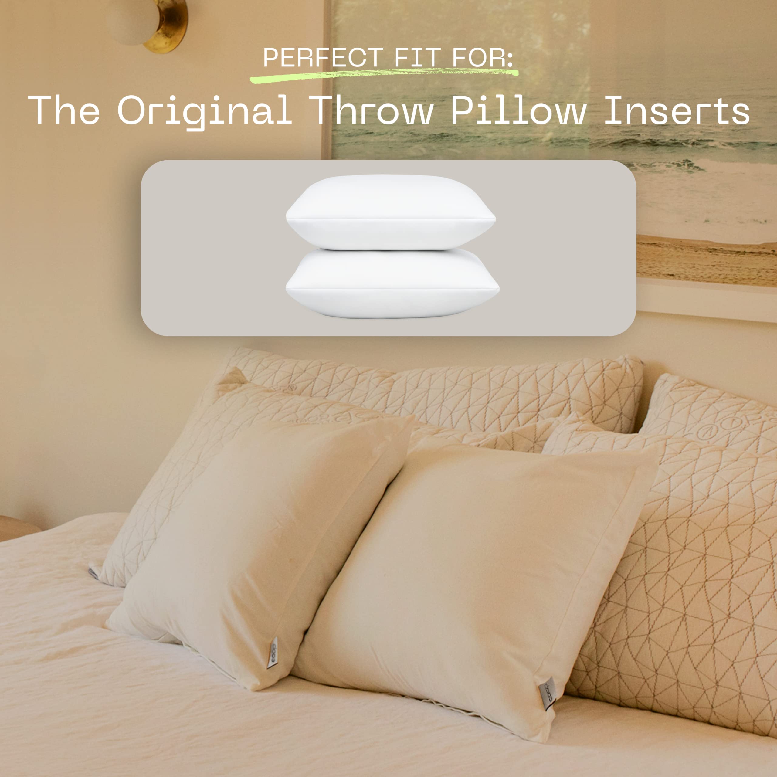 Coop Home Goods Organic Cotton Throw Pillow Covers Set of 2 - 18x18 Inch White Decorative Pillow Cases for Sofa, Bed, Couch & Living Room - Soft Breathable Luxury Pillowcases for Home Decor, Bedroom Styling & Cozy Comfort