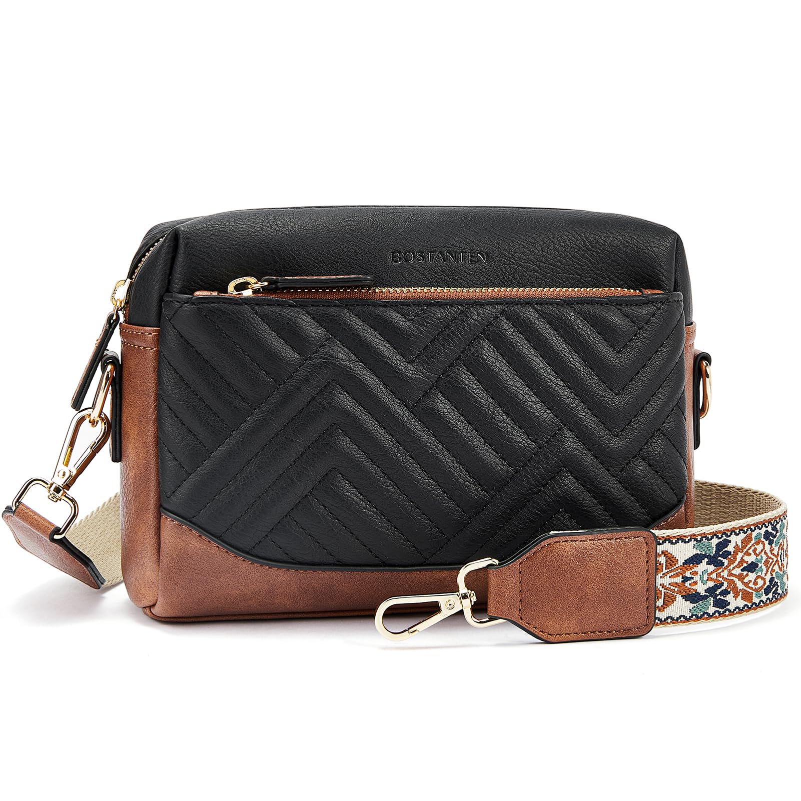 BOSTANTEN Women's Vegan Leather Crossbody Bag - Quilted Shoulder Purse with Adjustable Strap | Perfect for Work, Travel & Everyday Use