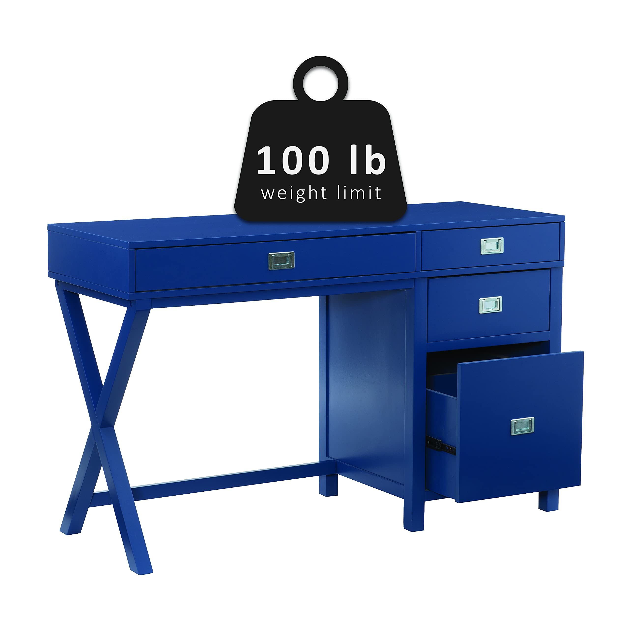 Linon Sadie Navy Blue Modern Classic Side Storage Desk - Stylish Home Office Furniture with Drawers for Organization | Perfect for Small Spaces, Dorm Rooms & Workspaces