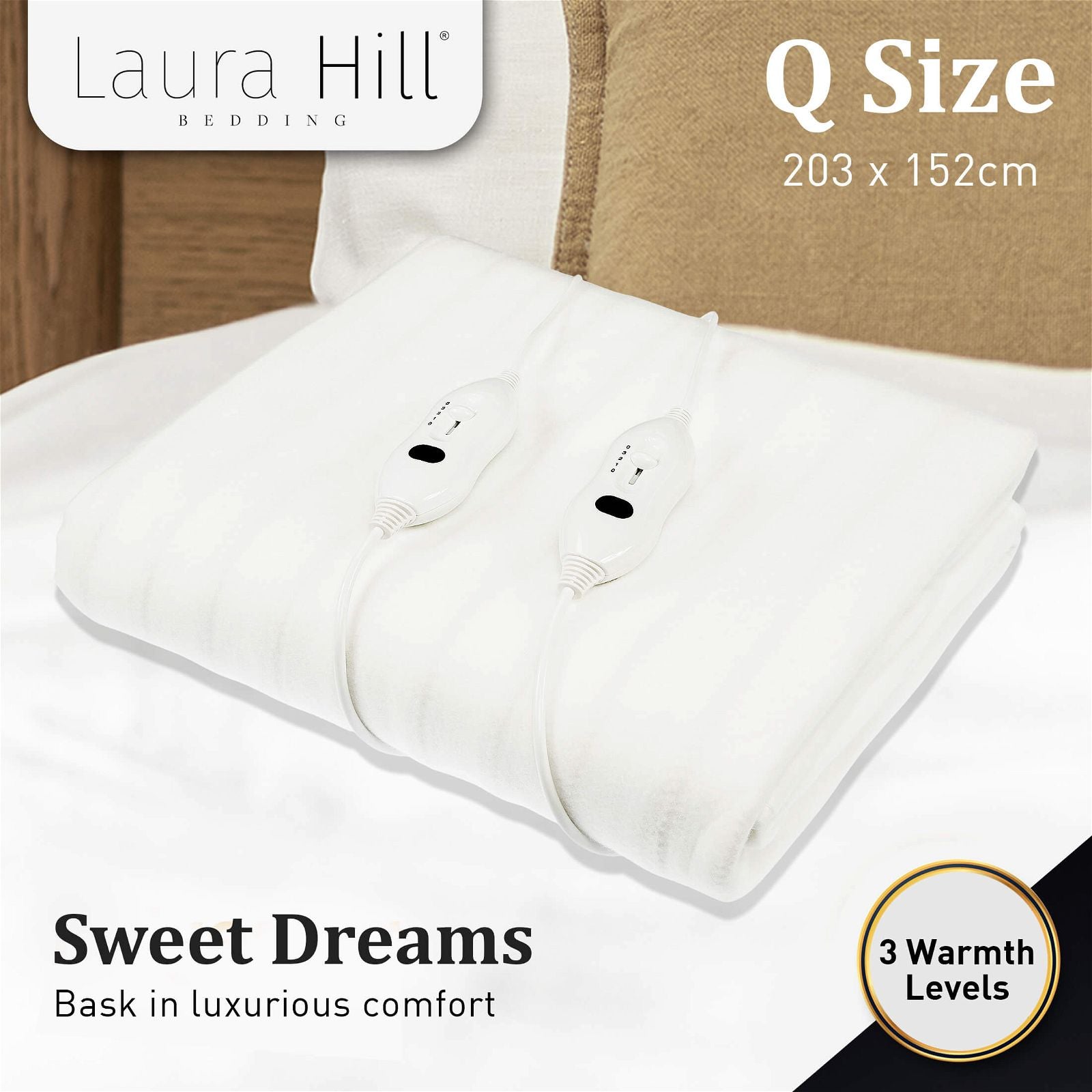 Laura Hill Electric Blanket - Queen Size Heated Blanket with Auto Shut Off, Ultra Soft Fleece, Machine Washable - Perfect for Winter Warmth in Bedroom & Living Room